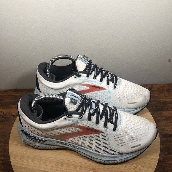 Brooks Shoes - Brooks Adrenaline GTS 21 Womens Size 8.5 Wide White Running Shoes Sneakers